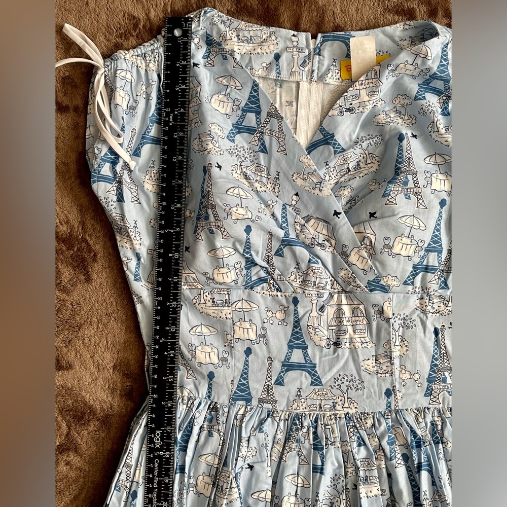 SOLD | ModCloth x Bernie Dexter Blue Sophie Dress Eiffel Tower Poodle SMALL - Picture 8 of 12